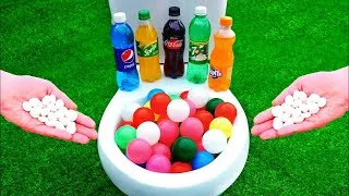 Thumbnail: Satisfying Video l Toys Ball & Coca Cola , Fanta , Sprite , Pepsi , 7Up vs Mentos in the Toilet