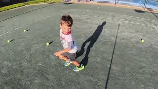 Thumbnail: Toddler Tennis: Returns and non hitting hand control. #toddlers #tennis #kidsactivities #kidstennis