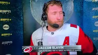 Thumbnail: Canes D #74 Jaccob Slavin in between periods interview. Game #6 