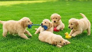 Thumbnail: Puppies playing happily together in the meadow - Dog barking sounds - Dog videos