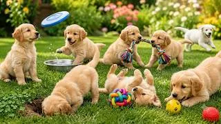 Thumbnail: Cute puppies playing with toys on the grass - Dog barking sounds - Dog videos