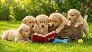 Thumbnail: Beautiful dogs playing with a book on the grass - dog barking sounds - dog video