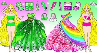Thumbnail: DIY Paper Doll - Pink VS Green Makeup And Dress Up Contest Challenge  Barbie Transformation Handmade