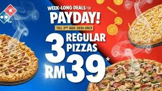 Thumbnail: Domino's Payday Deal — 3 Regular Pizzas for RM39 | FREE Delivery | Ends 2 Aug