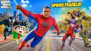 Thumbnail: 🕷️ Franklin Becomes Spider-Man! 😱 Thanos Attacks Iron Man! | GTA 5 Malayalam
