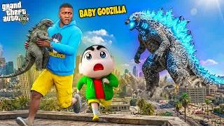 Thumbnail: 🔥 Franklin & Shinchan Find a Baby Godzilla! 😱 Godzilla Attacks the City | GTA 5 Malayalam