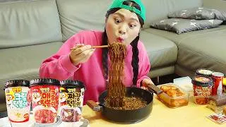 Thumbnail: Black Bean Noodle Chicken Tteokbokki Mukbang DONA