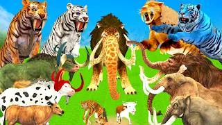 Thumbnail: 3 Giant Bull Mammoth Elephant Cow Vs 3 Giant Elephant Vs 10 Giant Tiger Wolf Cow Saved Wolly Mammoth