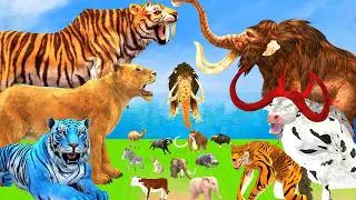 Thumbnail: 10 Monster Lion Mammoth Cow Vs 5 Elephant  Buffalo Vs 10 Giant Tiger Wolf Bull Tiger Cub Save Mammot