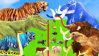 Thumbnail: 10 Mammoth Elephant Cow vs Blue Elephant Snake vs 5 Giant Tiger Dinosaur Chase Cow Saved By Mammoth