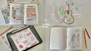 Thumbnail: a cozy hobby vlog 🧸 art journaling, late evening sketching, ipad drawing & felt keychains