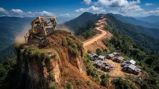 Thumbnail: Extreme Road Construction: Bulldozer Working on High Mountain Cliff for Remote Port.