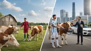 Thumbnail: Messi Steals Ronaldo’s Cow?! Neymar Buys It & Haaland Investigates 🐄🔥 #ronaldo #messi #football