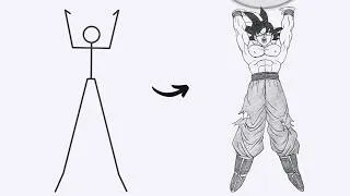 Thumbnail: How to draw Goku Full Body out of Stick Man | Easy Step by Step