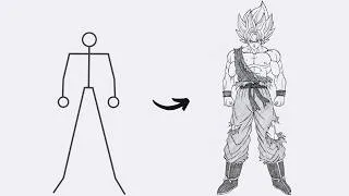 Thumbnail: How to draw Goku Full Body out of Stick Man | Easy Step by Step