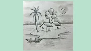 Thumbnail: How to draw landscape with sunset | ART VIDEO | pencil drawing 