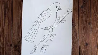 Thumbnail: How to draw bird easy/Bird sitting on the branch drawing 