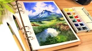 Thumbnail: Loose Watercolor Painting of Beautiful Mountain and Cloudy Sky Step by Step