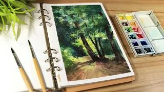 Thumbnail: Loose Watercolor Painting of Beautiful Rainforest Trees Landscape in Sketchbook Step by Step