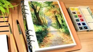 Thumbnail: Watercolor Painting Idea of Relaxing Trees and Leaves Scene Step by Step