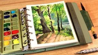 Thumbnail: Loose Watercolor Painting of Beautiful Trees by the Lake in Sketchbook Step by Step