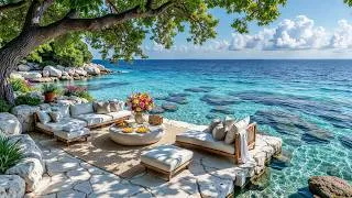 Thumbnail: 🌊 Morning by the Sapphire Shore with Cozy Café Vibes | Soft Jazz Music to Unwind, Read & Focus 🌸
