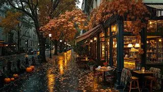 Thumbnail: Rainy Day Autumn Street 🌧️ Cozy Bakery Café  | Deep & Smooth Jazz with Rain Sound for Focus & Unwind