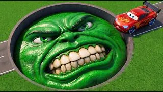 Thumbnail: ☢️ Lightning Mcqueen JUMP in PORTAL PIT and TRANSFORM in HULK! | Pixar Cars in BeamNG.drive