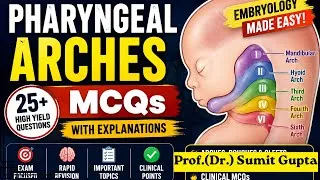 Thumbnail: Pharyngeal Arches MCQs | Embryology Anatomy | High Yield Questions with Answers | NEET PG/FMGE