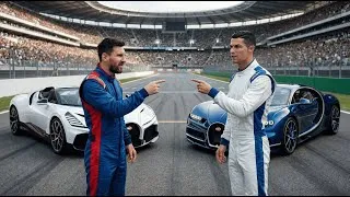 Thumbnail: Messi vs Ronaldo 🏁 | Bugatti Chiron vs Bugatti Mistral — Ultimate Hypercar Race