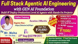 Thumbnail: Full Stack Agentic AI Engineering with GEN AI Foundation Online Training @ DURGASOFT
