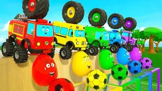 Thumbnail: Magic Cars songs | Wheels On the Bus+Baby Shark -Guess the colors of the cars and the surprise eggs