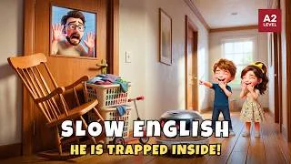 Thumbnail: Our Smart Robot Vacuum Trapped Dad in the Bathroom! 🤖😱 | Slow English Listening Story (A1-A2)
