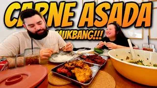 Thumbnail: Carne Asada Mukbang w/ My Husband! (Cookout, Grilling, Sesame Salad Recipe) 먹방 Cooking + Eating Show