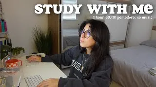 Thumbnail: 1HR STUDY WITH ME 🎧 Medical school, 50/10 pomodoro, exam prep, no music