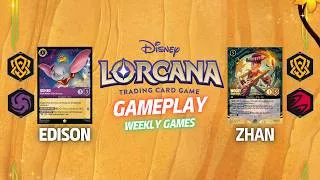 Thumbnail: Disney Lorcana - Gameplay - Edison (Amber Amethyst) vs Zhan (Amber Ruby)