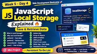 Thumbnail: JavaScript Local Storage Explained 🔥 | Save & Retrieve Data | DOM Week 5 Day 4