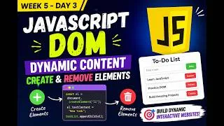 Thumbnail: JavaScript DOM Manipulation: Create & Remove Elements | createElement() & remove() | Day 3