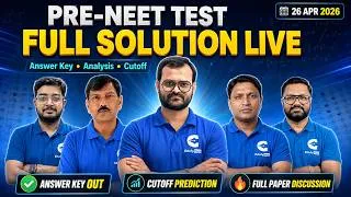 Thumbnail: Pre NEET Test 2026 Solution Marathon 🚨 Answer Key Paper Analysis Physics Chemistry Biology LIVE