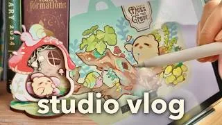 Thumbnail: studio vlog 🌼🌷 wooden mushroom standee | moss terrarium illustration | June art markets  ೃ࿔*:･