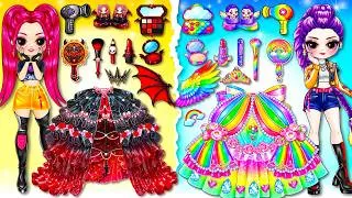 Thumbnail: Rainbow vs Black Glow Up! Huntrix Rumi & Mira Makeup & Dress Up Challenge | DIY Fashion Paper Dolls