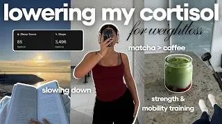 Thumbnail: realistic habits helping me lose weight! 🌱 lowering cortisol INSTEAD of calories.. 🍓🍵