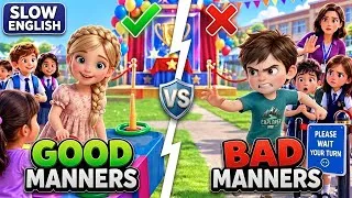 Thumbnail: SLOW ENGLISH | GOOD vs BAD MANNERS at SCHOOL FUN DAY | English Story for Beginners | For A1-A2 Level