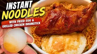 Thumbnail: What can I do with peeled raw eggs? Instant Noodles with Fried Egg and Grilled Chicken Drumstick
