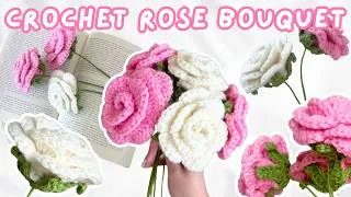 Thumbnail: how to crochet a rose for BEGINNERS (no-sew!) | easy crochet rose flower tutorial step by step🌹