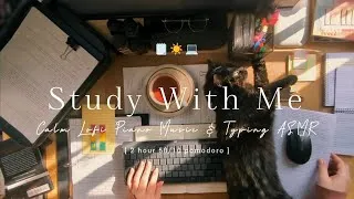 Thumbnail: 3 HOUR STUDY WITH ME 😸🌱 lofi piano music 🎹 study ASMR ambience | background noise | pomodoro 50/10