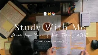 Thumbnail: 2 HOUR STUDY WITH ME 📑📚 chill lofi music 😸 study ASMR ambience | background noise | pomodoro 50/10