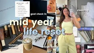 Thumbnail: MID-YEAR RESET 🎧🧺 goal setting, cleaning, vision board, new routines, & getting my life together!