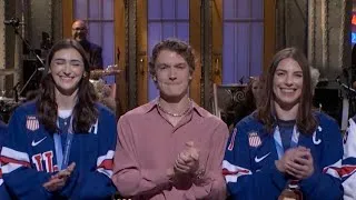 Thumbnail: SNL audience loses it for U.S. women's hockey Olympians following Trump controversy with men's team