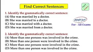 Thumbnail: Find Correct Sentence set-2 Important Grammar Questions | SSC CGL, CHSL, MTS & All Competitive Exams